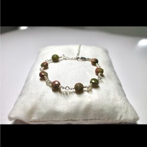 Elegant Silver and Unakite Beaded Bracelet